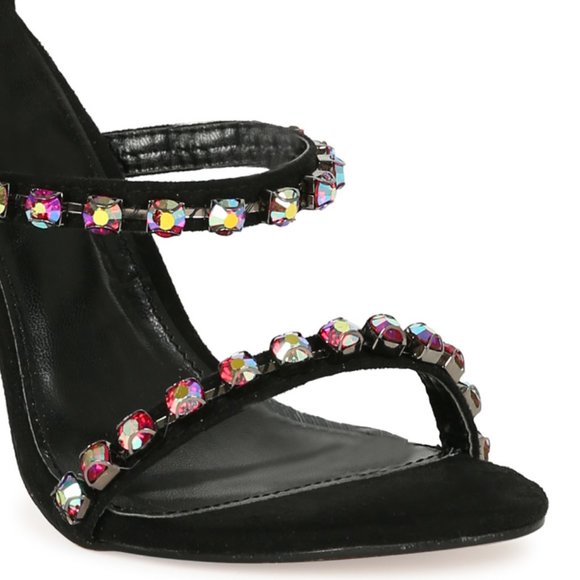 Lemon Drop Triple Strap Jewel Rhinestone Adorned Sexy Strappy Stiletto Heels - Picture 4 of 4